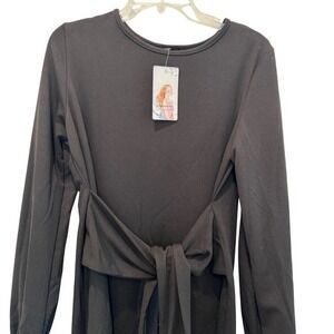 Womens Little Black‎ Dress Tie Waist Long Sleeve Dress CasualPretty Garden NEW